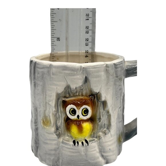 Vintage 3D Small Mug Worried Looking Owl in Gray Tree with Branch Handle READ - Picture 3 of 6